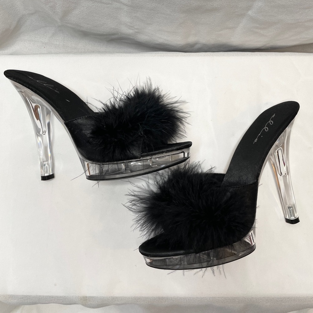 SOLD Ellie Sasha Black Feather Bedroom Heels Size 8